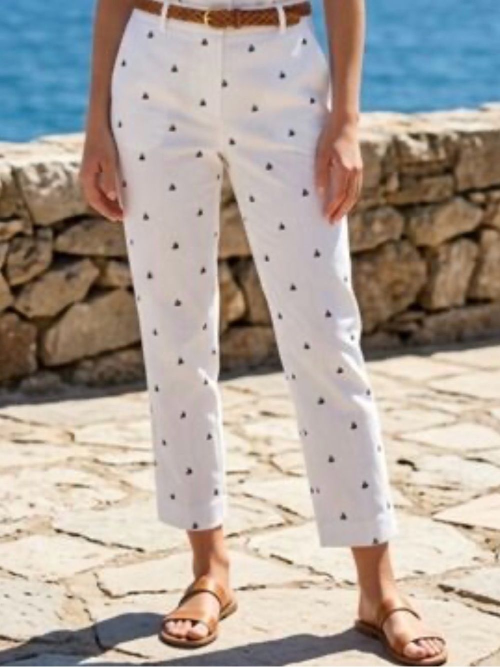 Rachel Zoe White Navy Sailboat Print Nautical Preppy Cropped Pants NEW
